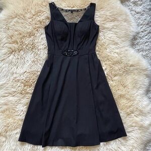 Black beaded fit and flare midi dress